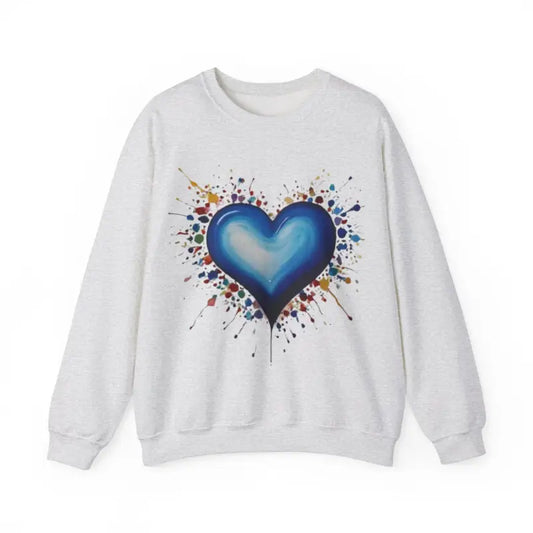 Messy Splatter Blue Love Heart - Adult Unisex Crewneck Sweatshirt Jumper - Men and Women