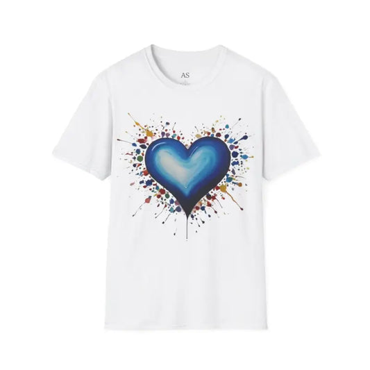 Messy Splatter Blue Love Heart - Adult Unisex T-Shirt - Men and Women