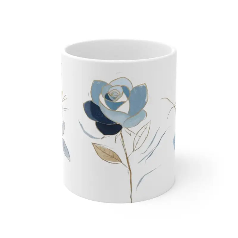 Messy Blue Roses Sketch Floral Mug - Ceramic Coffee 11oz