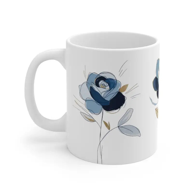 Messy Blue Roses Sketch Floral Mug - Ceramic Coffee 11oz