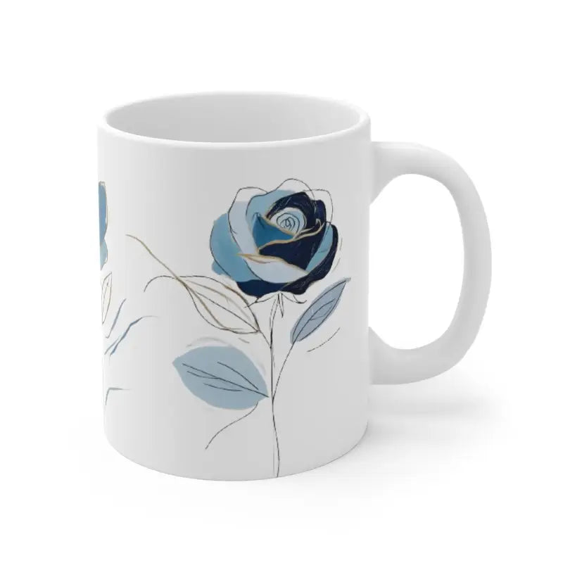 Messy Blue Roses Sketch Floral Mug - Ceramic Coffee 11oz