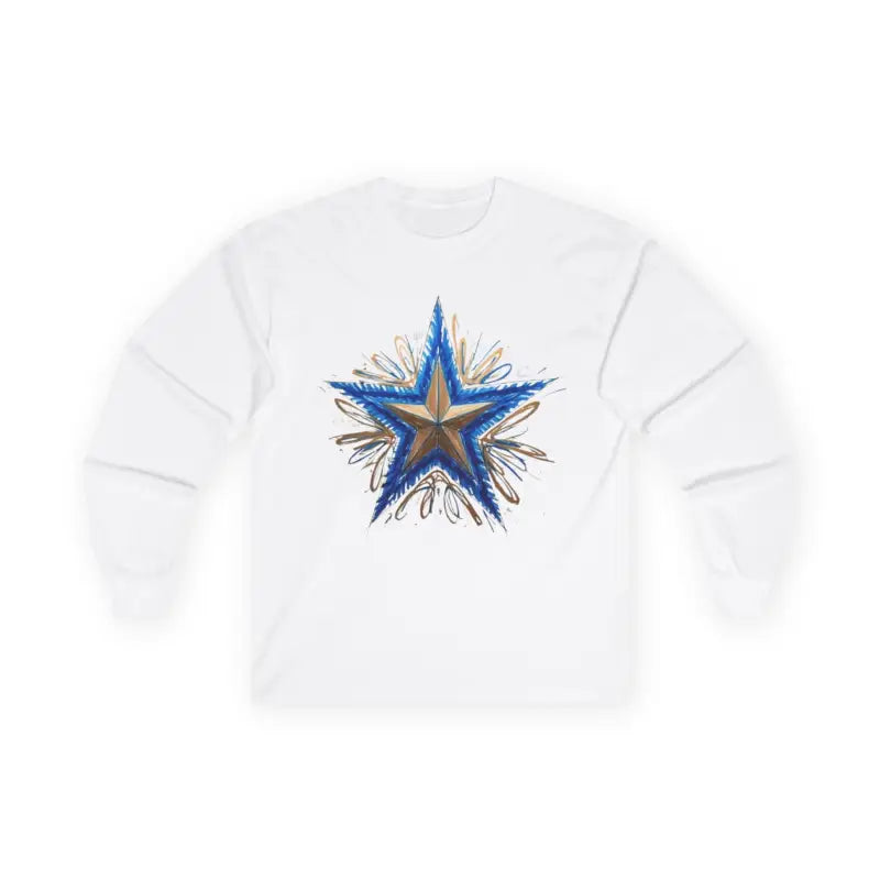 Messy Gold and Blue Star - Adult Unisex Long Sleeve T-Shirt - Men Women