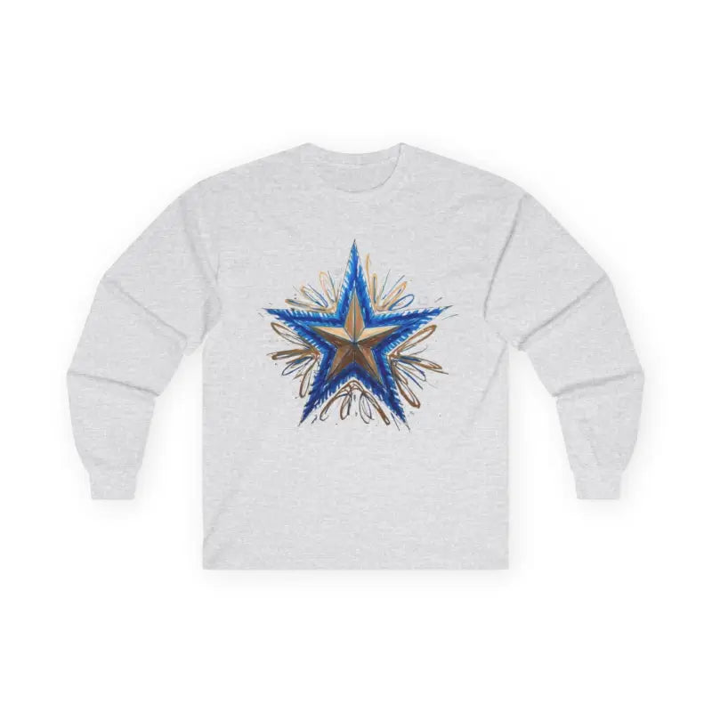 Messy Gold and Blue Star - Adult Unisex Long Sleeve T-Shirt - Men Women