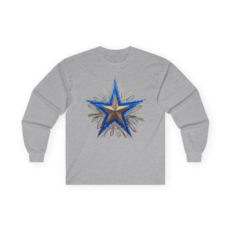 Messy Gold and Blue Star - Adult Unisex Long Sleeve T-Shirt - Men Women