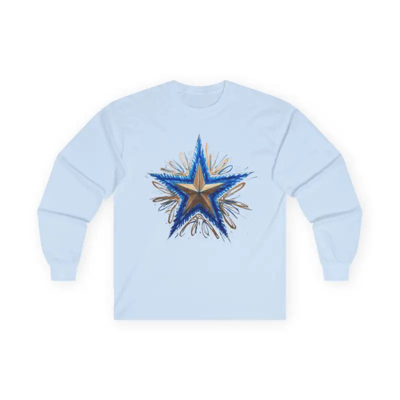 Messy Gold and Blue Star - Adult Unisex Long Sleeve T-Shirt - Men Women