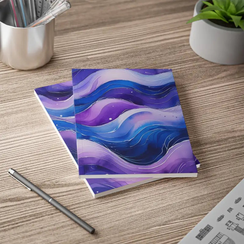 Purple and Blue Watercolour Waves - Softcover Notebook A5