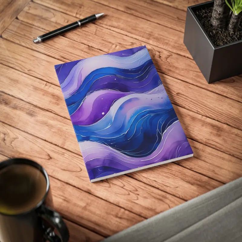 Purple and Blue Watercolour Waves - Softcover Notebook A5