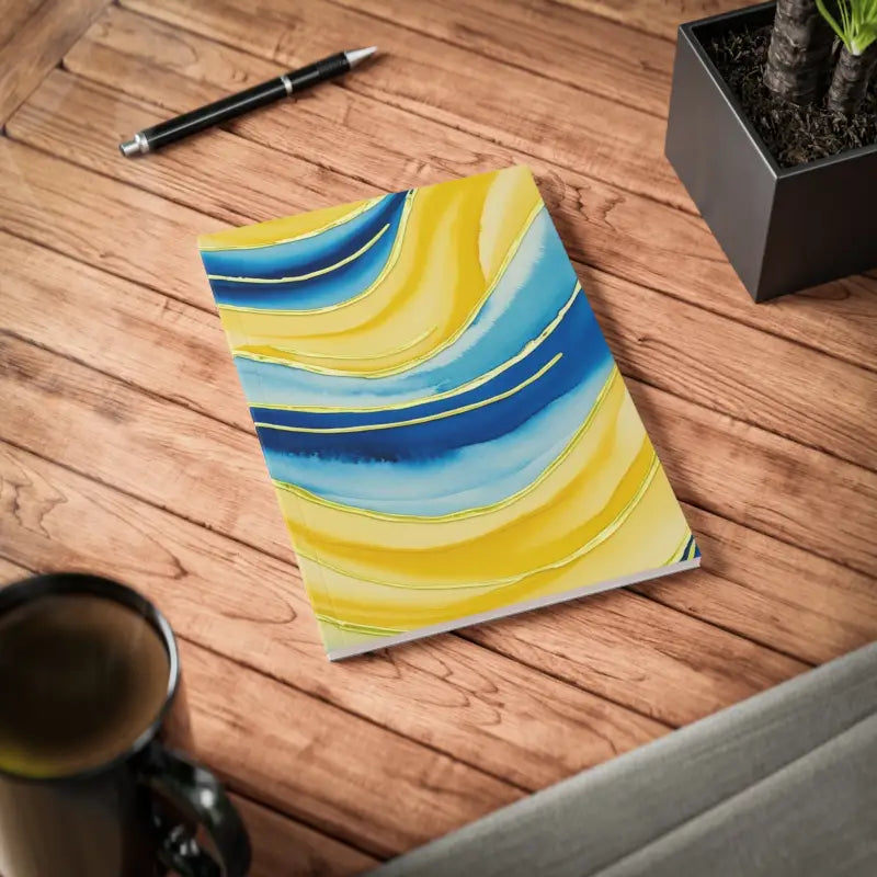 Yellow and Blue Watercolour Waves - Softcover Notebook A5