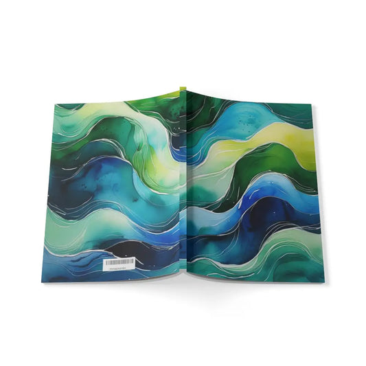 Green and Blue Watercolour Whimsical Waves - Softcover Notebook A5