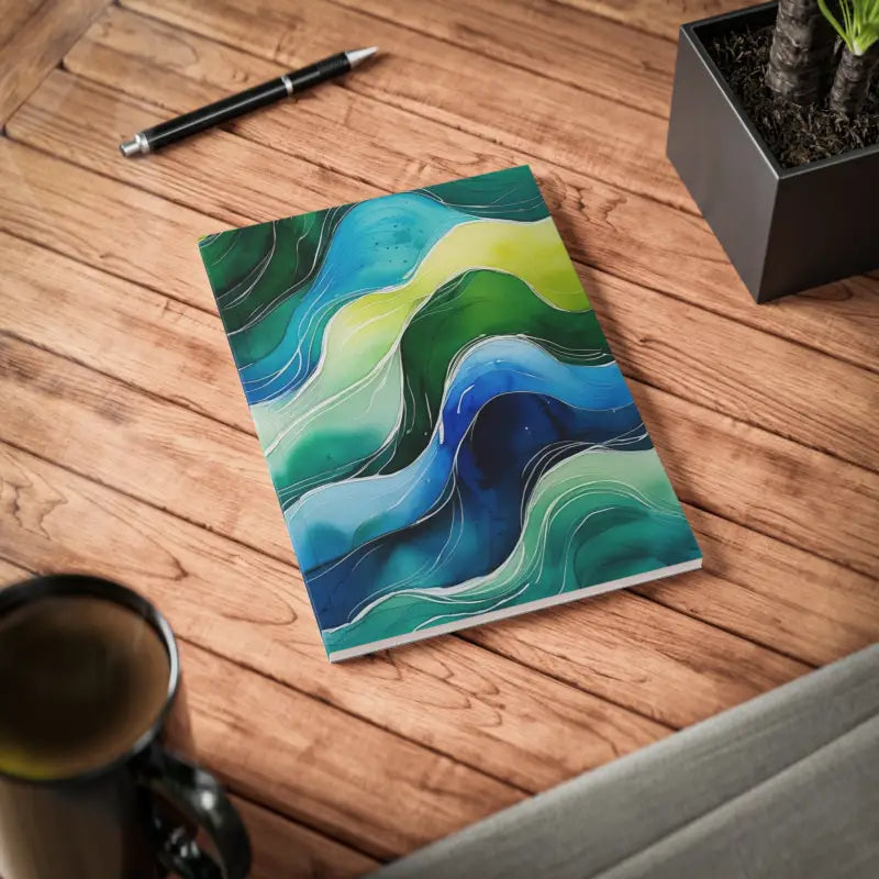 Green and Blue Watercolour Whimsical Waves - Softcover Notebook A5