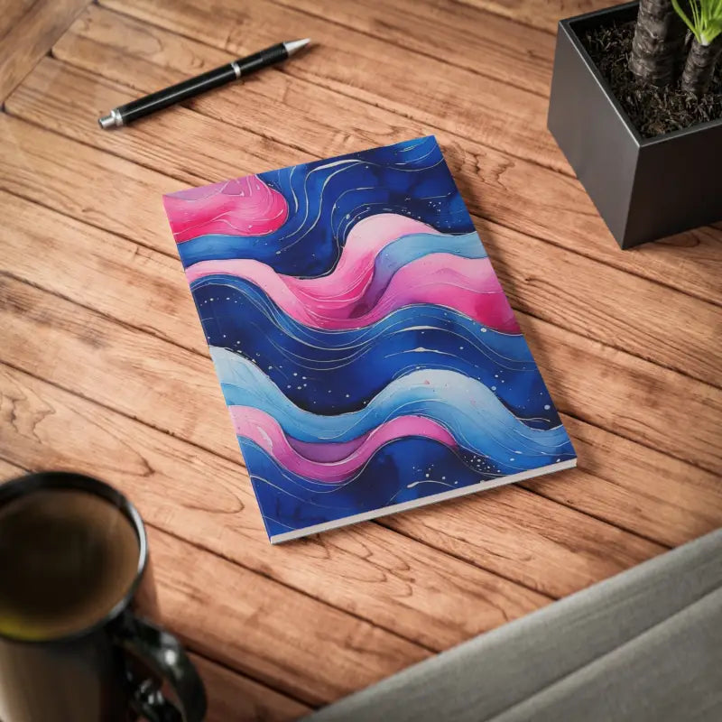 Pink and Blue Watercolour Whimsical Waves - Softcover Notebook A5