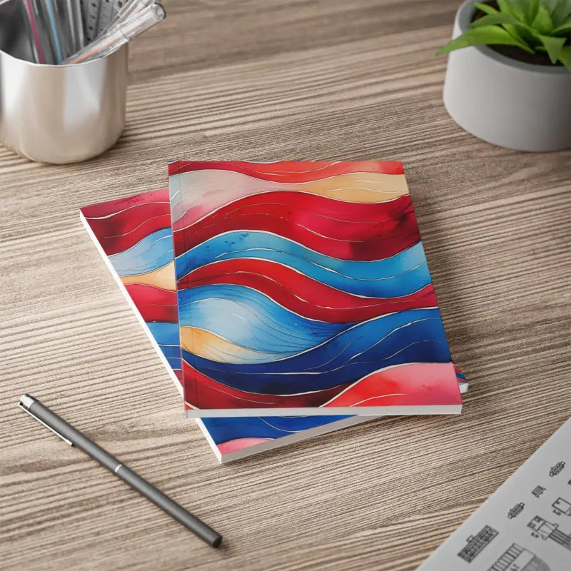 Red and Blue Watercolour Whimsical Waves - Softcover Notebook A5