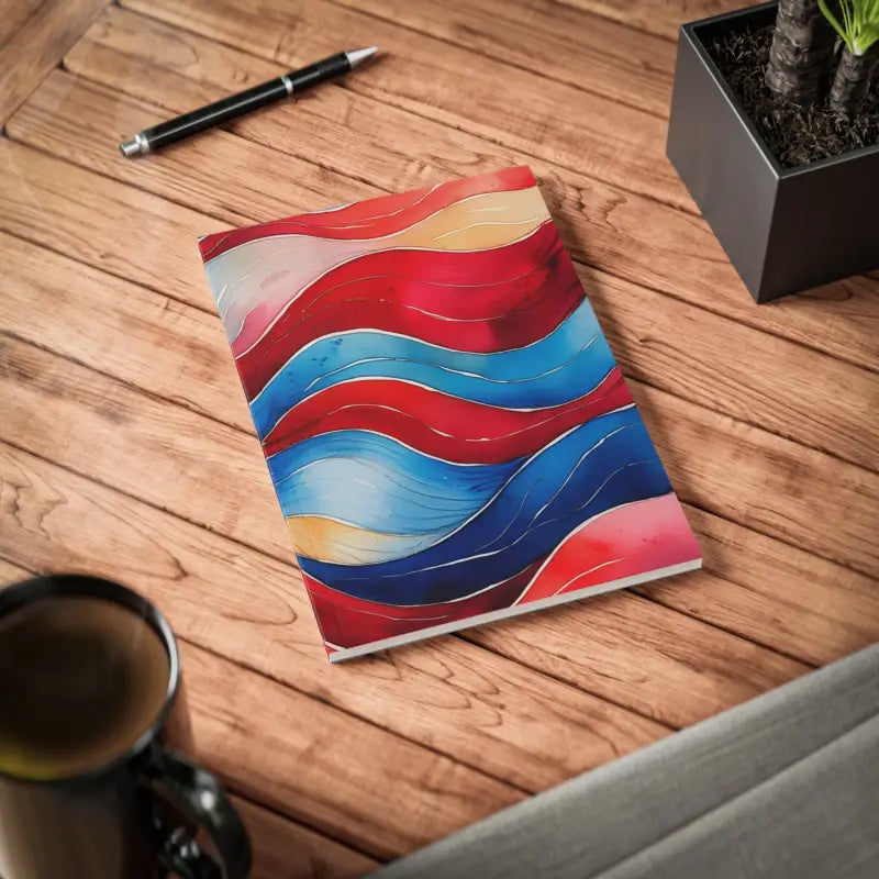 Red and Blue Watercolour Whimsical Waves - Softcover Notebook A5