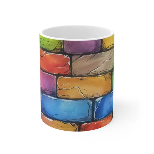 Sketched Colourful Bricks Mug - Ceramic Coffee 11oz