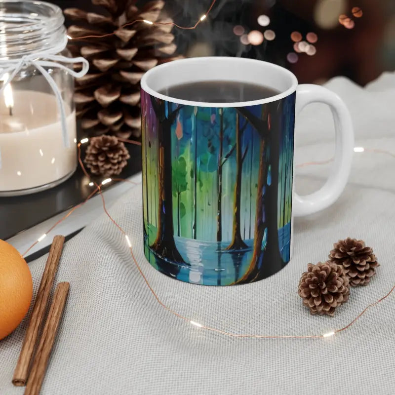 Colourful Downpour In Forest Mug - Ceramic Coffee 11oz