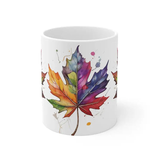 Colourful Messy Leaves Mug - Ceramic Coffee 11oz