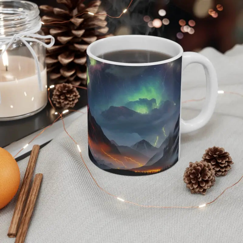 Colourful Thunderbolts Above Mountain Mug - Ceramic Coffee 11oz