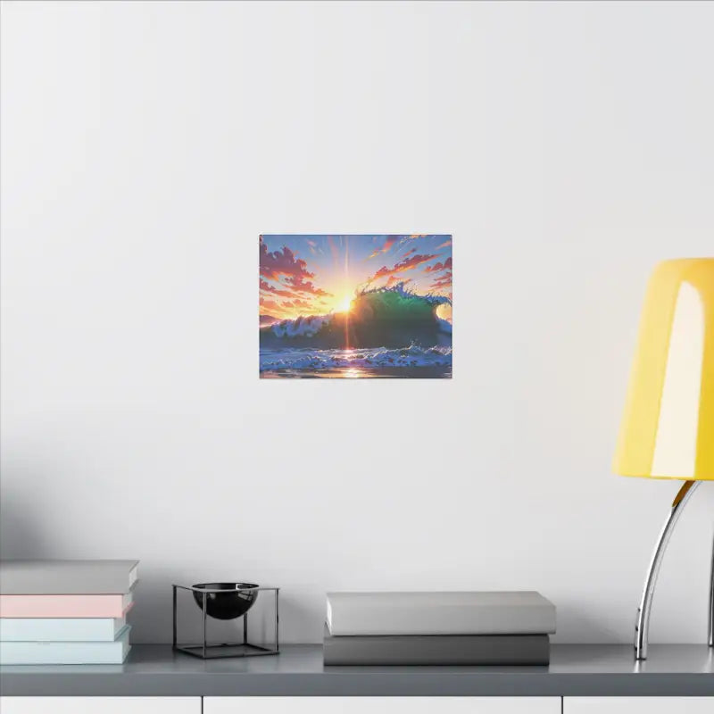 Sunrise Among Crashing Waves Scenic Anime Canvas