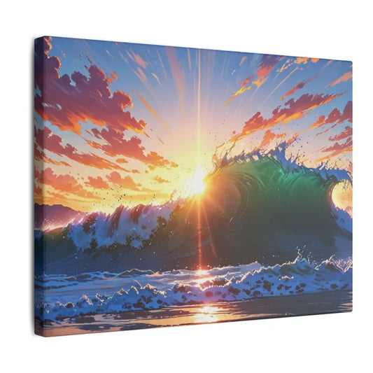 Sunrise Among Crashing Waves Scenic Anime Canvas