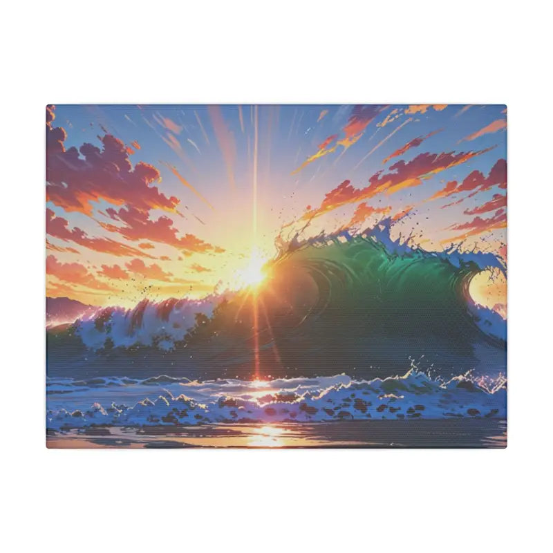 Sunrise Among Crashing Waves Scenic Anime Canvas