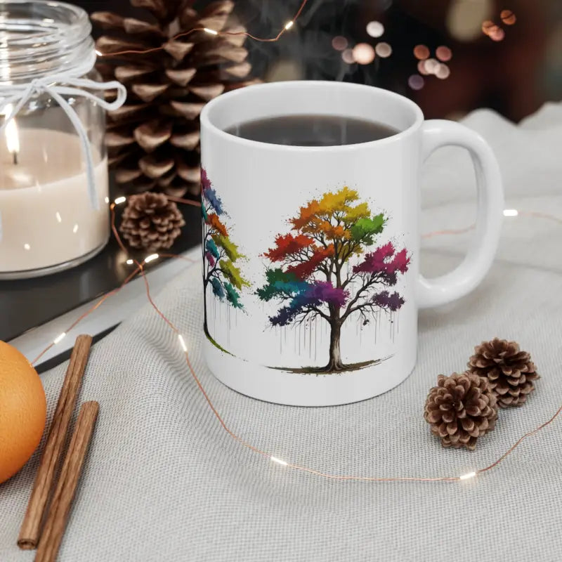 Dripping Colourful Trees Mug - Ceramic Coffee 11oz