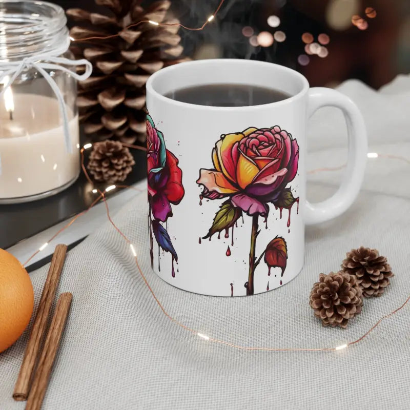 Dripping Roses Floral Mug - Ceramic Coffee 11oz