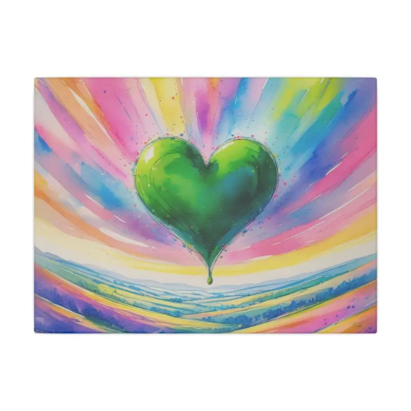 Watercolour Green Love Heart Multicoloured Background Canvas