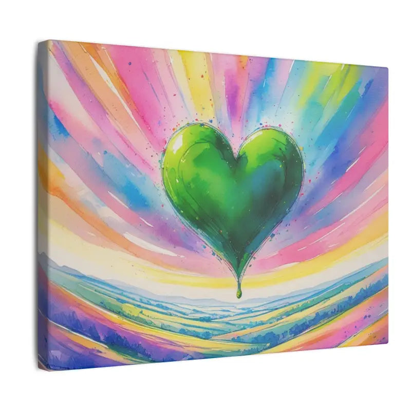 Watercolour Green Love Heart Multicoloured Background Canvas