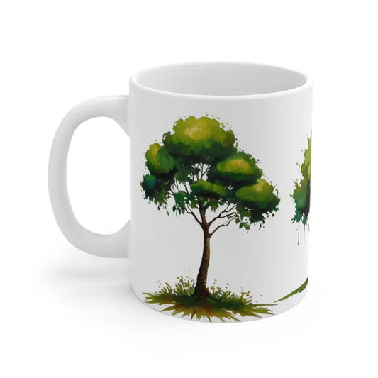 Painted Green Trees Mug - Ceramic Coffee 11oz