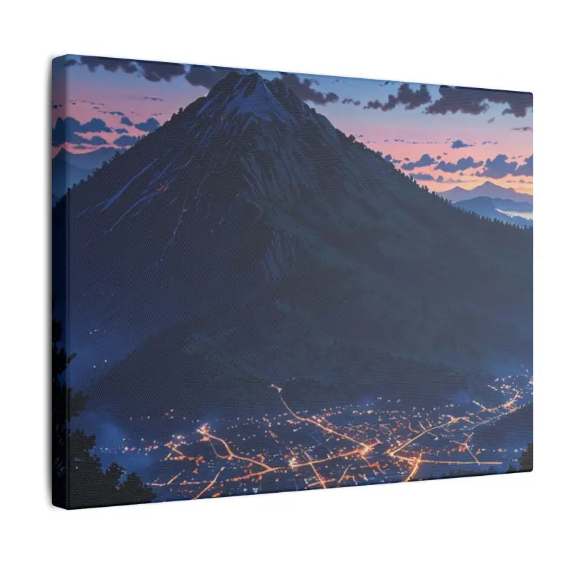 Large Mountain Overshadowing City Anime Scenic Canvas