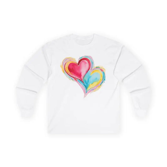 Light Watercolour Paired Love Hearts - Adult Unisex Long Sleeve T-Shirt - Men and Women