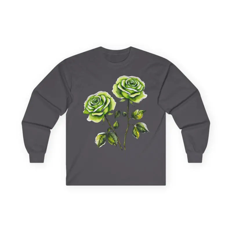 Watercolour Green Rose Duo - Adult Unisex Long Sleeve T-Shirt - Men and Women