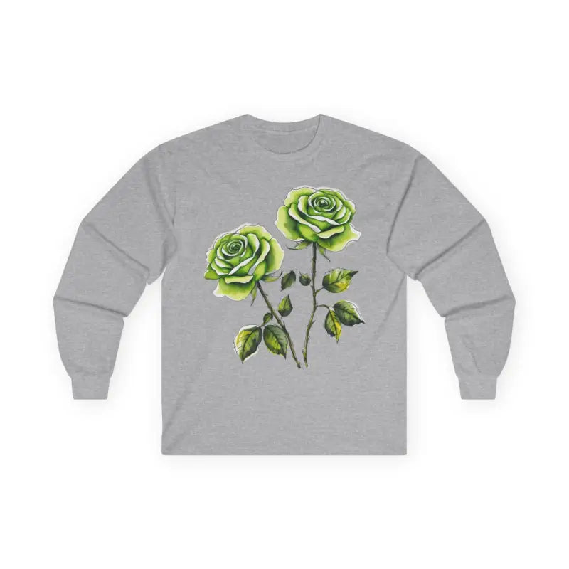 Watercolour Green Rose Duo - Adult Unisex Long Sleeve T-Shirt - Men and Women