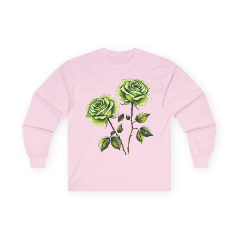 Watercolour Green Rose Duo - Adult Unisex Long Sleeve T-Shirt - Men and Women