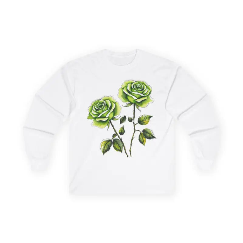 Watercolour Green Rose Duo - Adult Unisex Long Sleeve T-Shirt - Men and Women