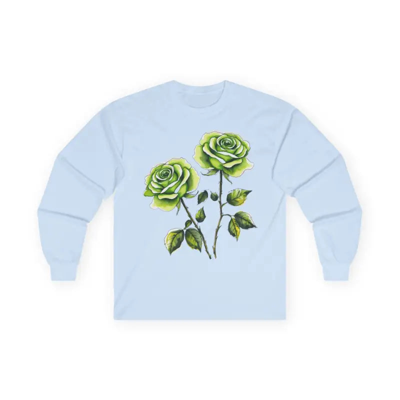 Watercolour Green Rose Duo - Adult Unisex Long Sleeve T-Shirt - Men and Women