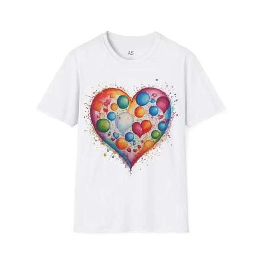 Colourful Messy Bubbles Love Heart - Adult Unisex T-Shirt - Men and Women