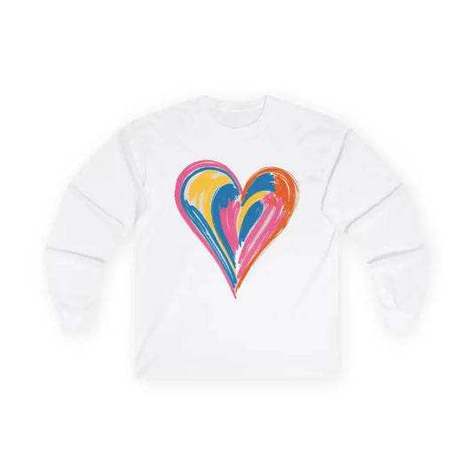 Vibrant Light Coloured Love Heart - Adult Unisex Long Sleeve T-Shirt - Men and Women