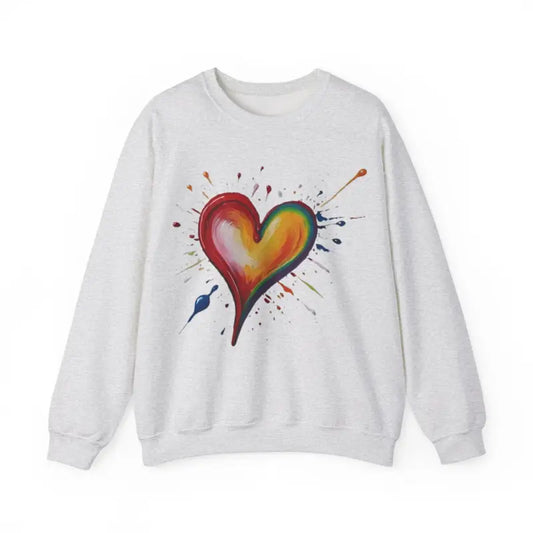 Messy Painted Colourful Slanted Love Heart - Adult Unisex Crewneck Sweatshirt Jumper - Men and Women