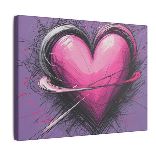 Sketched Messy Pink Love Heart - Matte Canvas Stretched 0.75’’