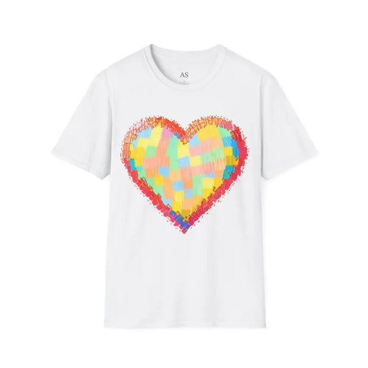 Sketched Pixelated Multicoloured Love Heart - Adult Unisex T-Shirt - Men and Women