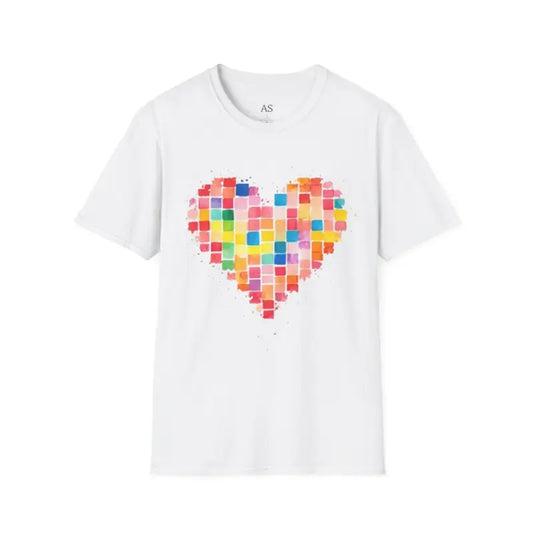 Watercolour Pixelated Multicoloured Love Heart - Adult Unisex T-Shirt - Men and Women