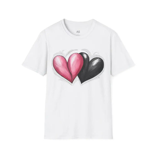 Pink and Black Paired Love Hearts - Adult Unisex T-Shirt - Men Women