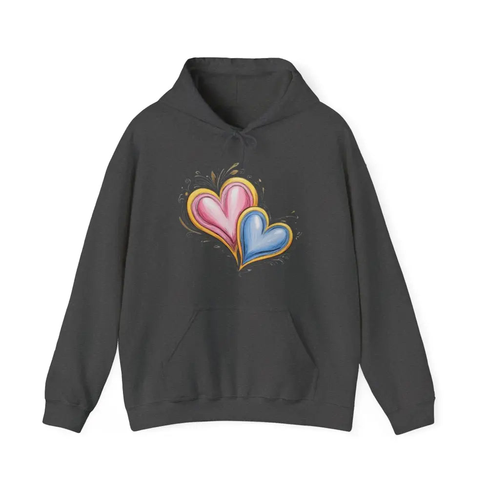 Pink and Blue Paired Love Hearts - Adult Unisex Hoodie Sweatshirt - Men Women