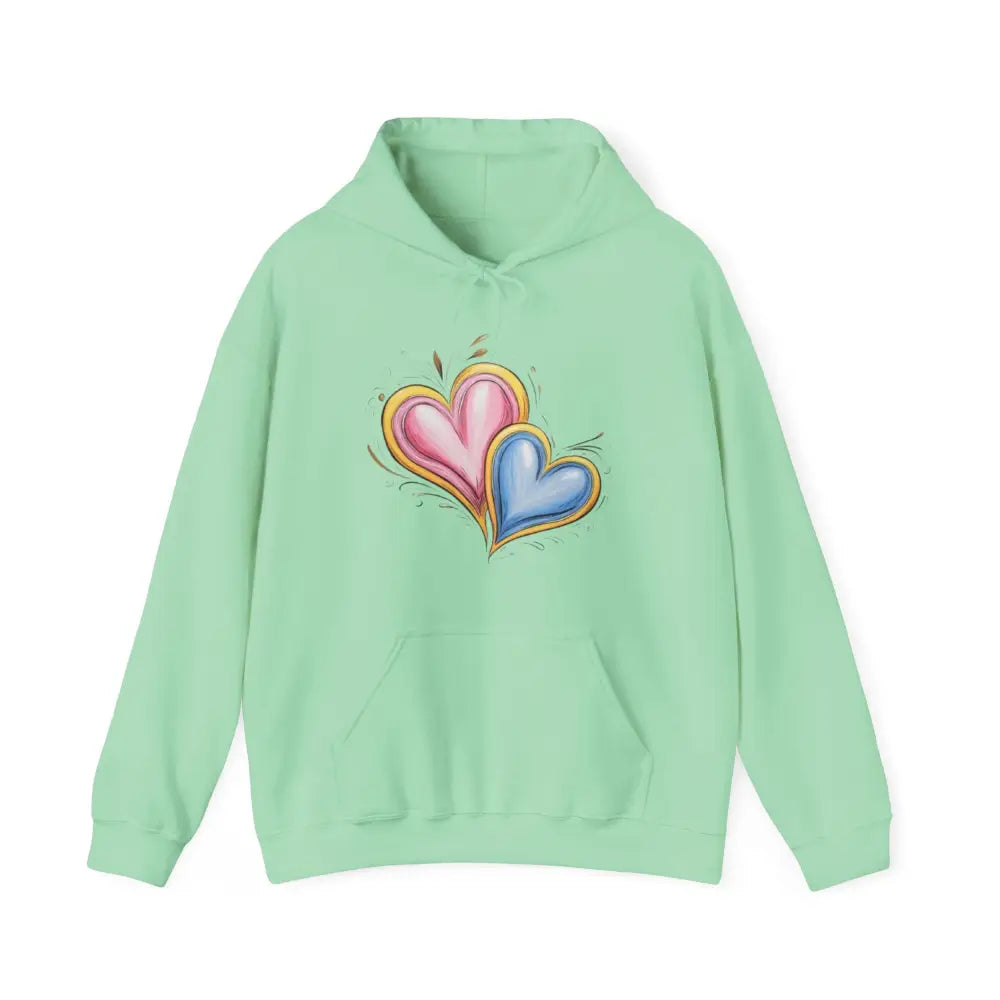 Pink and Blue Paired Love Hearts - Adult Unisex Hoodie Sweatshirt - Men Women