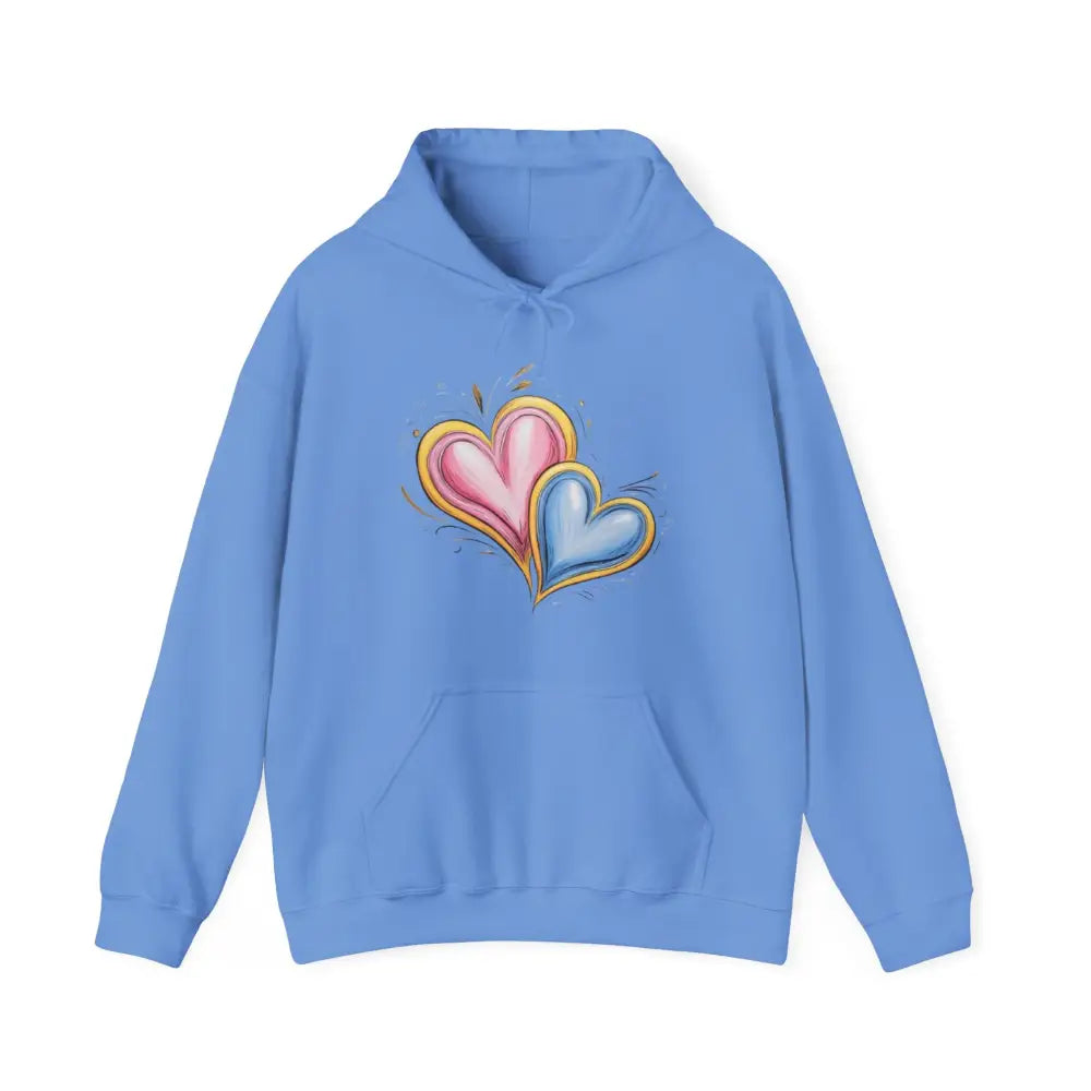 Pink and Blue Paired Love Hearts - Adult Unisex Hoodie Sweatshirt - Men Women