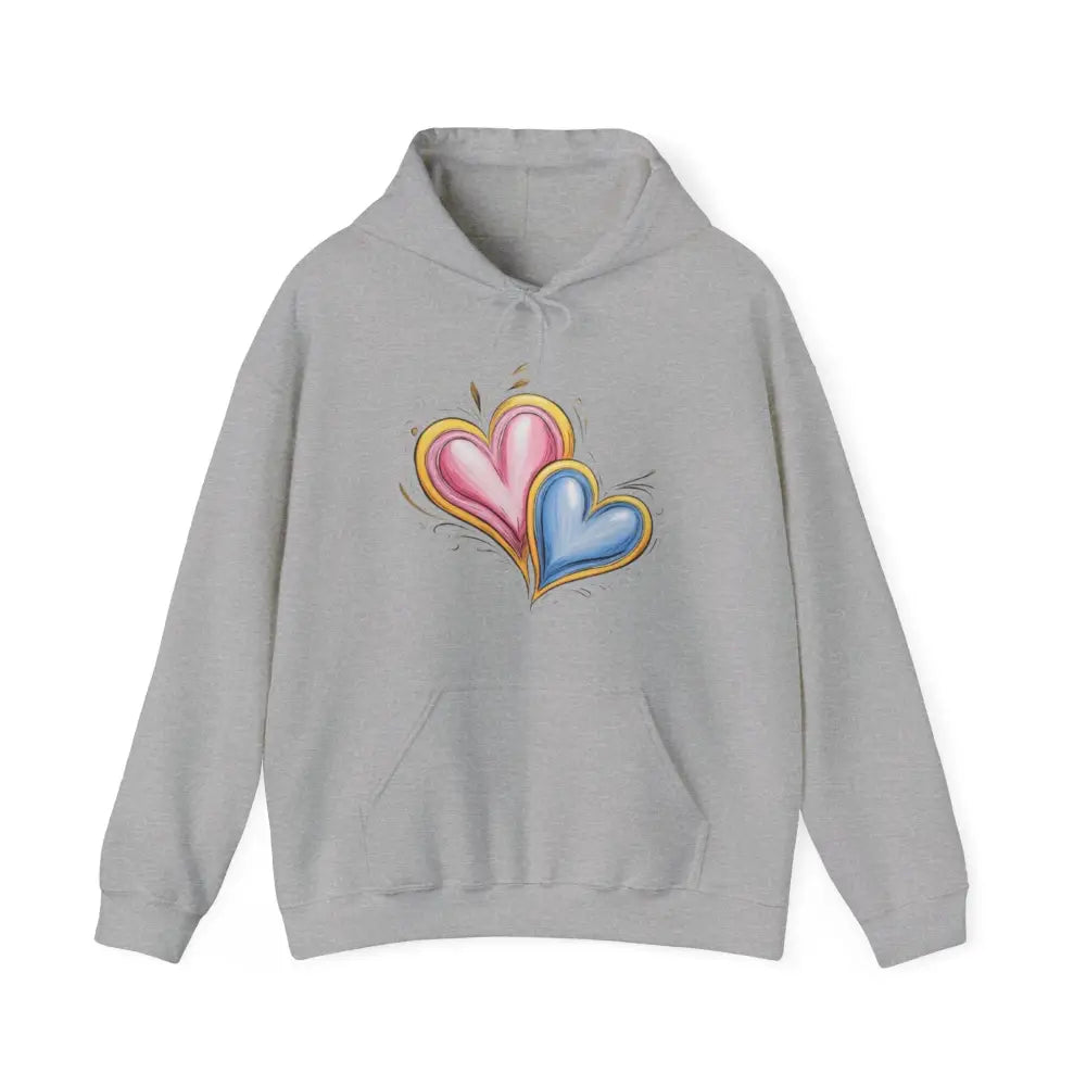 Pink and Blue Paired Love Hearts - Adult Unisex Hoodie Sweatshirt - Men Women