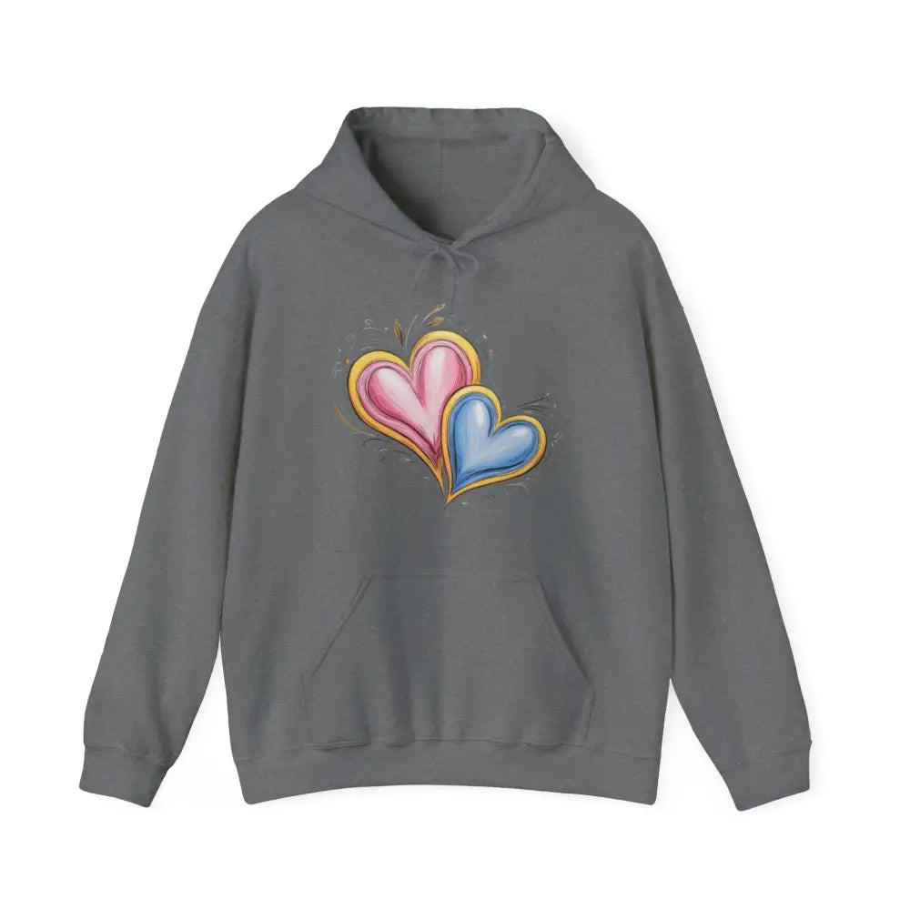 Pink and Blue Paired Love Hearts - Adult Unisex Hoodie Sweatshirt - Men Women