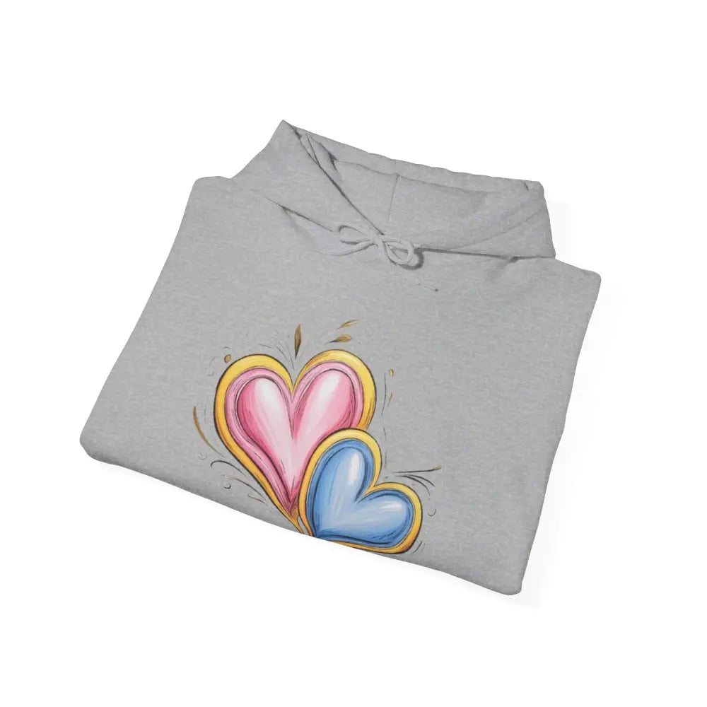 Pink and Blue Paired Love Hearts - Adult Unisex Hoodie Sweatshirt - Men Women