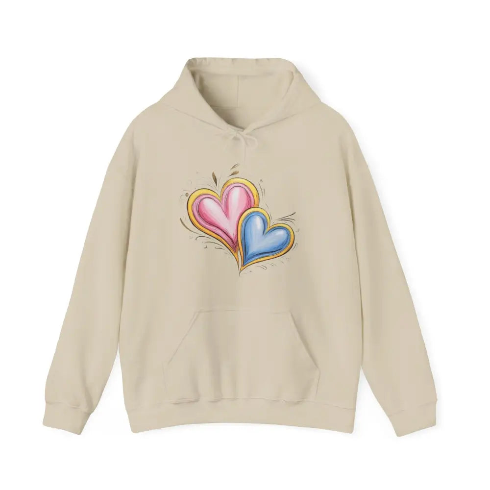 Pink and Blue Paired Love Hearts - Adult Unisex Hoodie Sweatshirt - Men Women